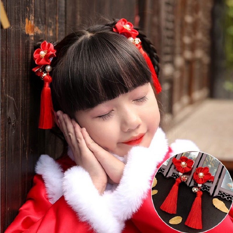 Hanbok Hair Pin - 1 paar Chinese Hanfu Haaraccessoires Rood