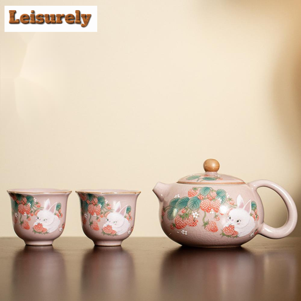Korean Tea Set - Antiek Roze Ru Oven Theekopje Aardbei
