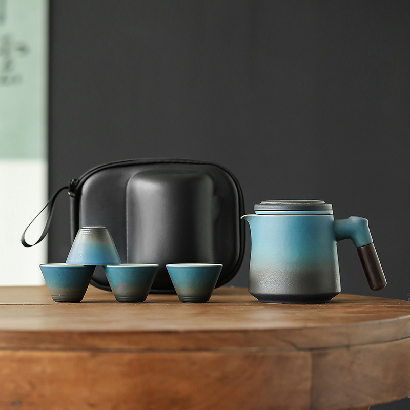 Korean Tea Set - Eenvoudig 1-pot 4-kopjes reis theeservies, draagbaar