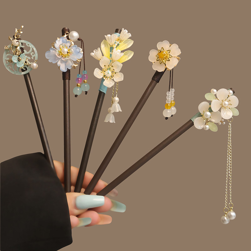 Hanbok Hair Pin - Bloem Kwastje Parel Haar Stokken Houten