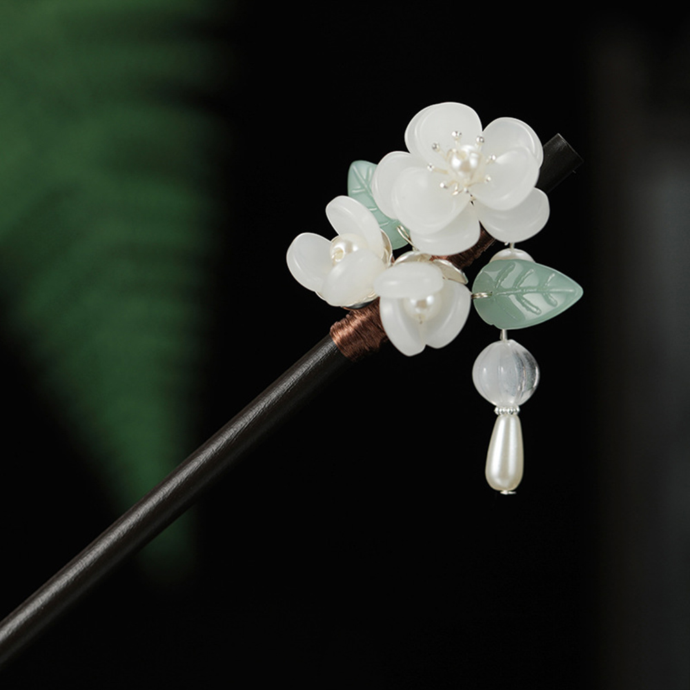 Hanbok Hair Pin - Retro Bloem Haarspeld Met Parel Sandelhout