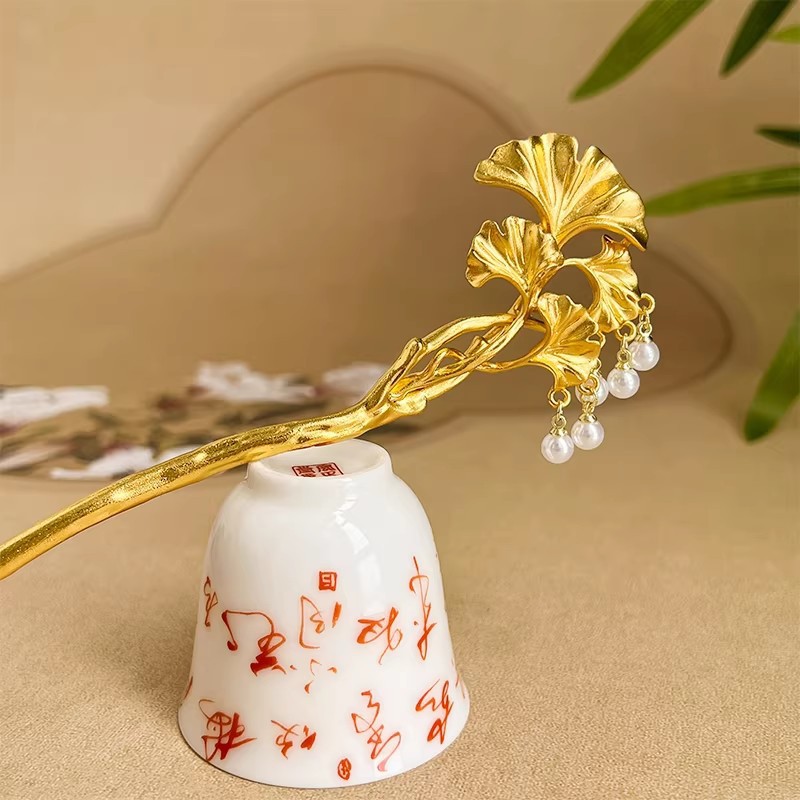 1PC Elegante Gouden Ginkgo Bla - Hanbok Hair Pin recensie en prijs